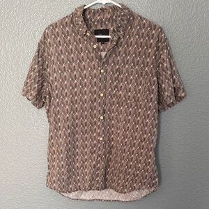 Rail’s Men's Linen Blend Brown Patterned Button Down Shirt size medium